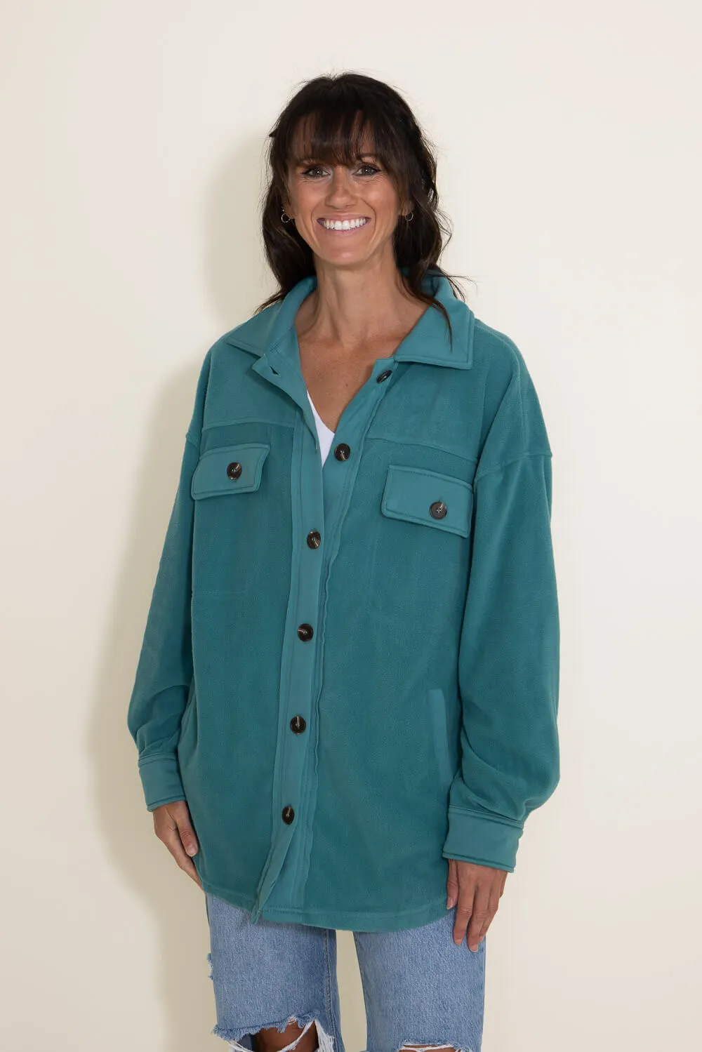 La Miel Sunset Fleece Shacket for Women in Teal | JKT1712-TEALGREEN sold by Glik’s