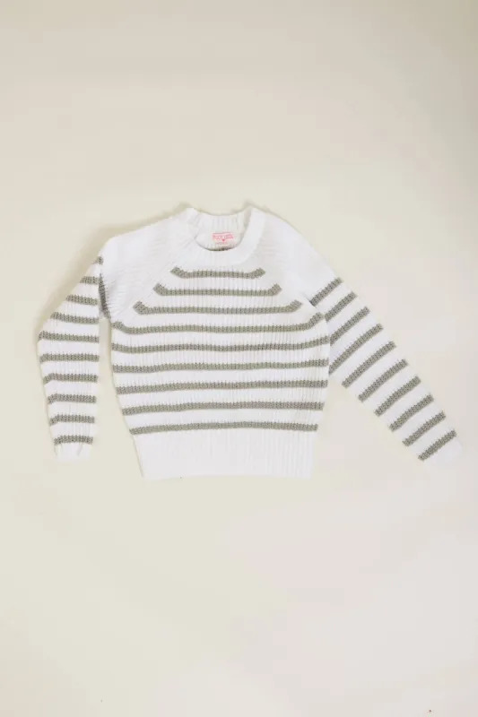 Youth Striped Raglan Sleeve Sweater for Girls in White | 993572K-STN sold by Glik’s
