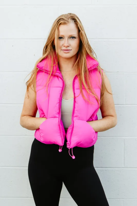 Simply Southern Cropped Puffer Vest for Women in Pink | PP-0223-PUFFY-VEST-FUCHSIA sold by Glik’s