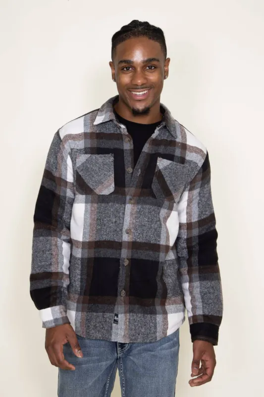 Brooklyn Cloth Sherpa Lined Flannel Shacket for Men in Black/Brown | BKME262F-BCN sold by Glik’s