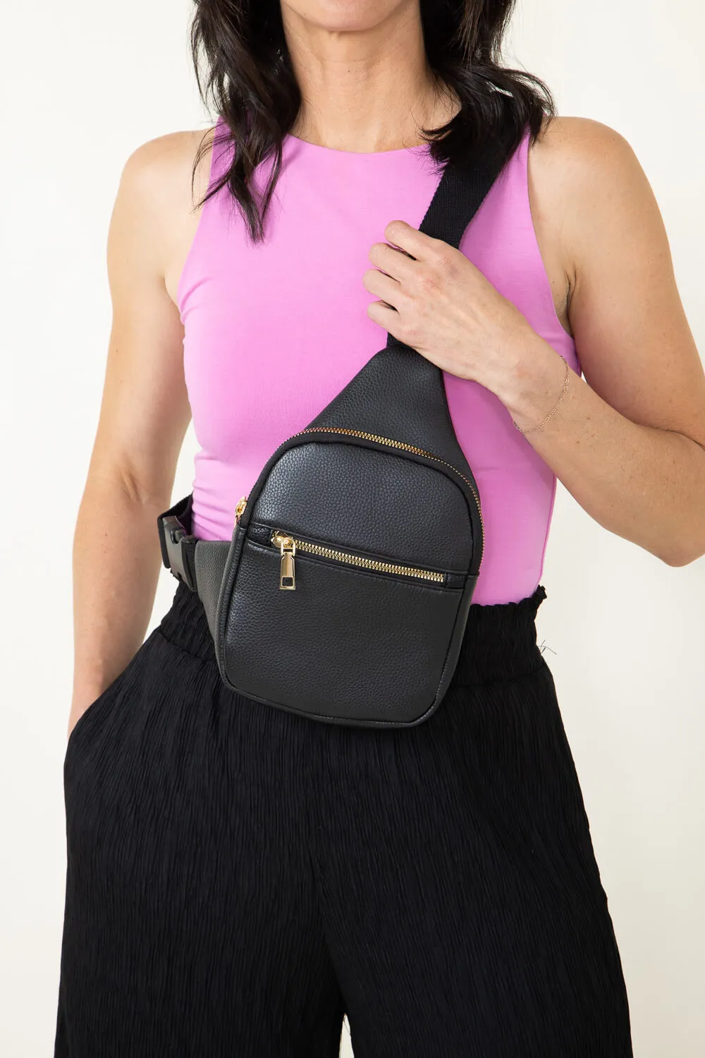 Slim Front Pocket Sling Bag for Women in Black | TG10421-BLACK-2 sold by Glik’s product image thumbnail 4