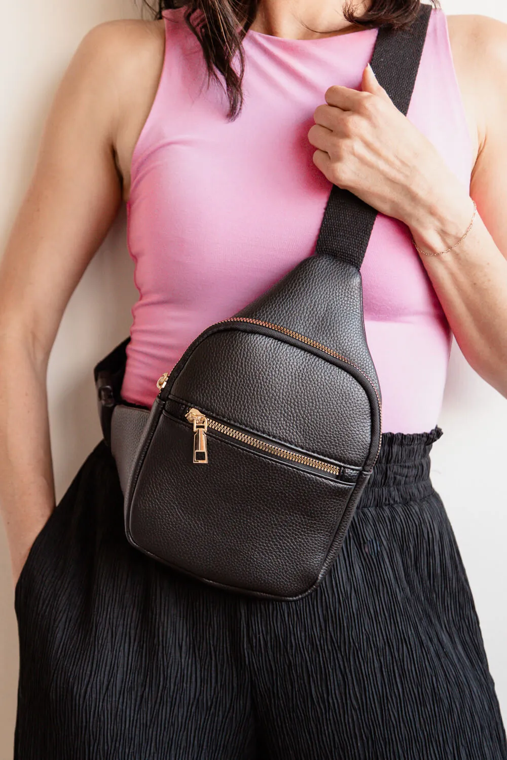 Slim Front Pocket Sling Bag for Women in Black | TG10421-BLACK-2 sold by Glik’s