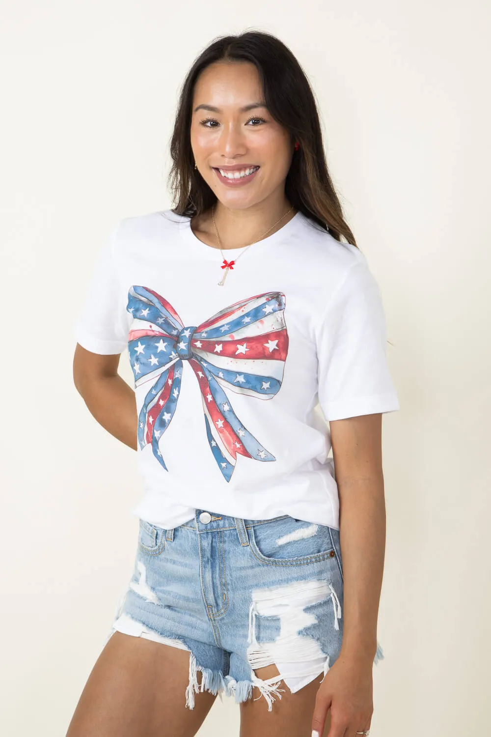 Americana Bow Graphic T-Shirt for Women in White | 11931X-TS-WHITE sold by Glik’s product image thumbnail 3