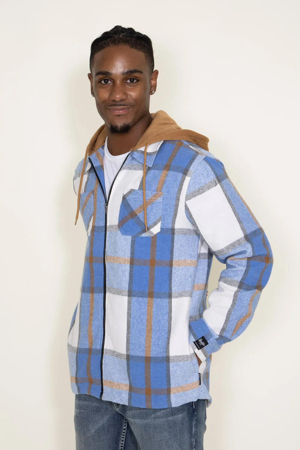 Brooklyn Cloth Zip Front Flannel Hooded Shirt Jacket for Men in Blue | BKMD726F-LTB sold by Glik’s product image thumbnail 5