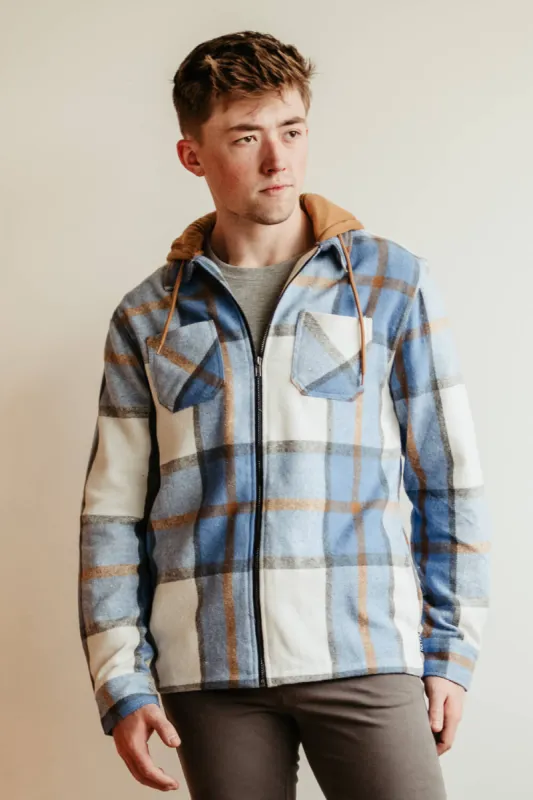 Brooklyn Cloth Zip Front Flannel Hooded Shirt Jacket for Men in Blue | BKMD726F-LTB sold by Glik’s
