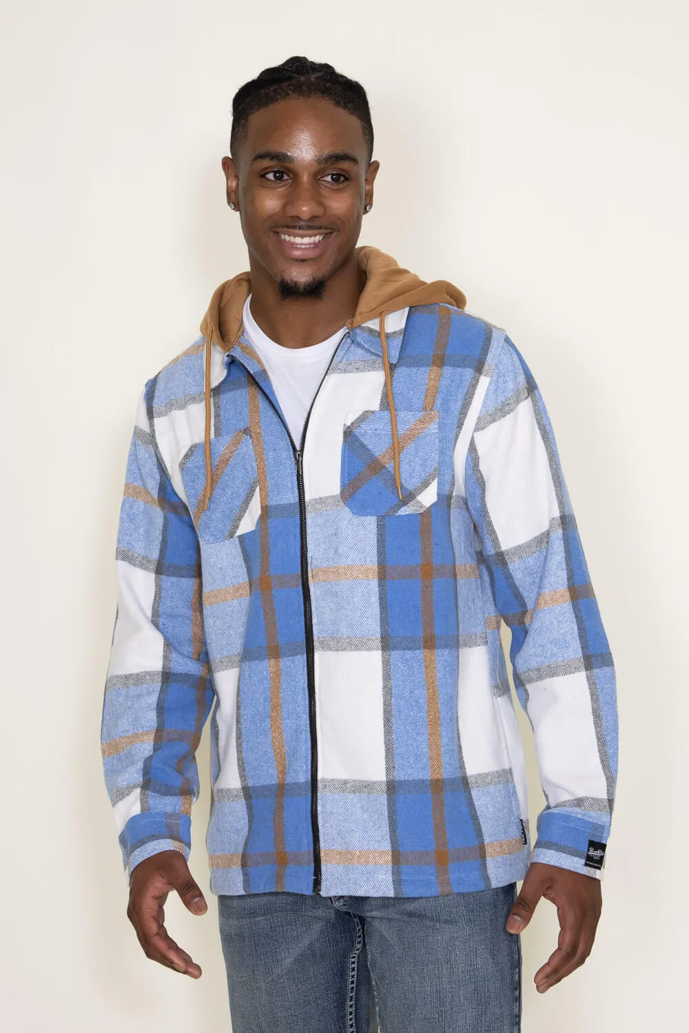 Brooklyn Cloth Zip Front Flannel Hooded Shirt Jacket for Men in Blue | BKMD726F-LTB sold by Glik’s product image thumbnail 2