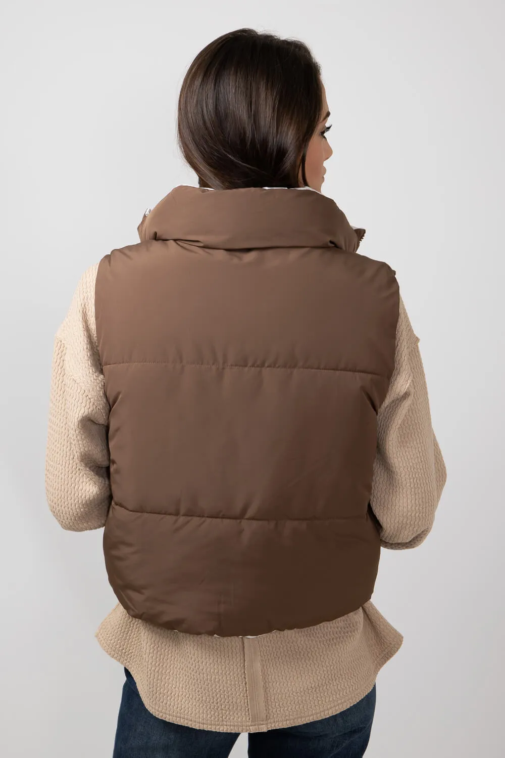 Love Tree Cropped Reversible Puffer Vest for Women in Cocoa/Brown | 5070VY-COCOA sold by Glik’s product image thumbnail 5