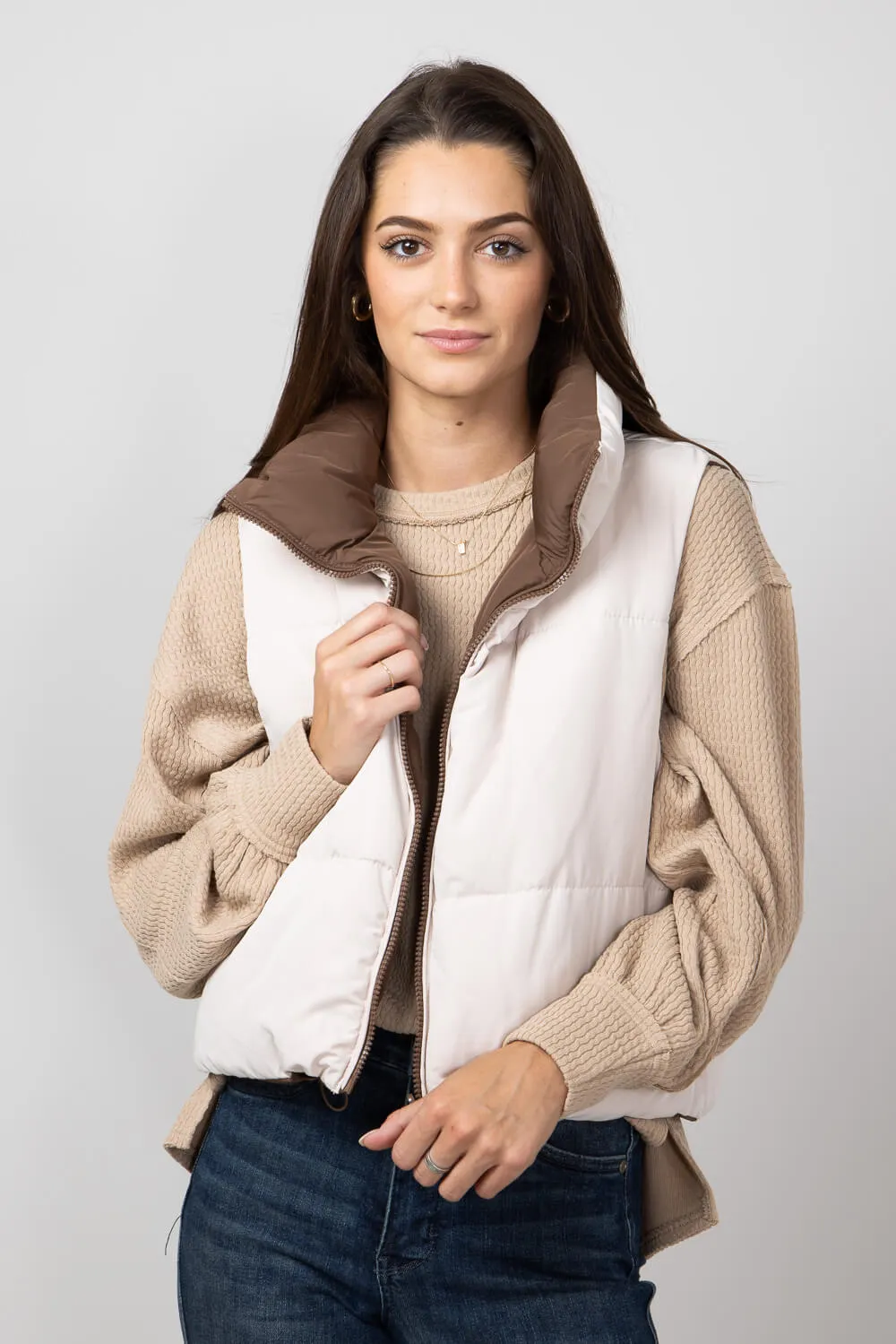 Love Tree Cropped Reversible Puffer Vest for Women in Cocoa/Brown | 5070VY-COCOA sold by Glik’s product image thumbnail 3