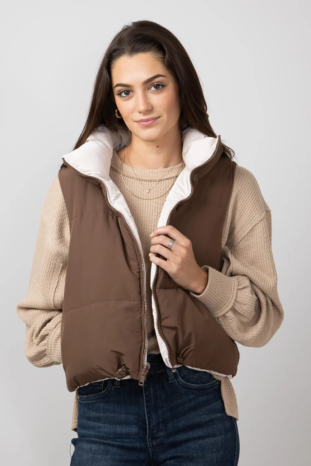 Love Tree Cropped Reversible Puffer Vest for Women in Cocoa/Brown | 5070VY-COCOA sold by Glik’s product image thumbnail 2
