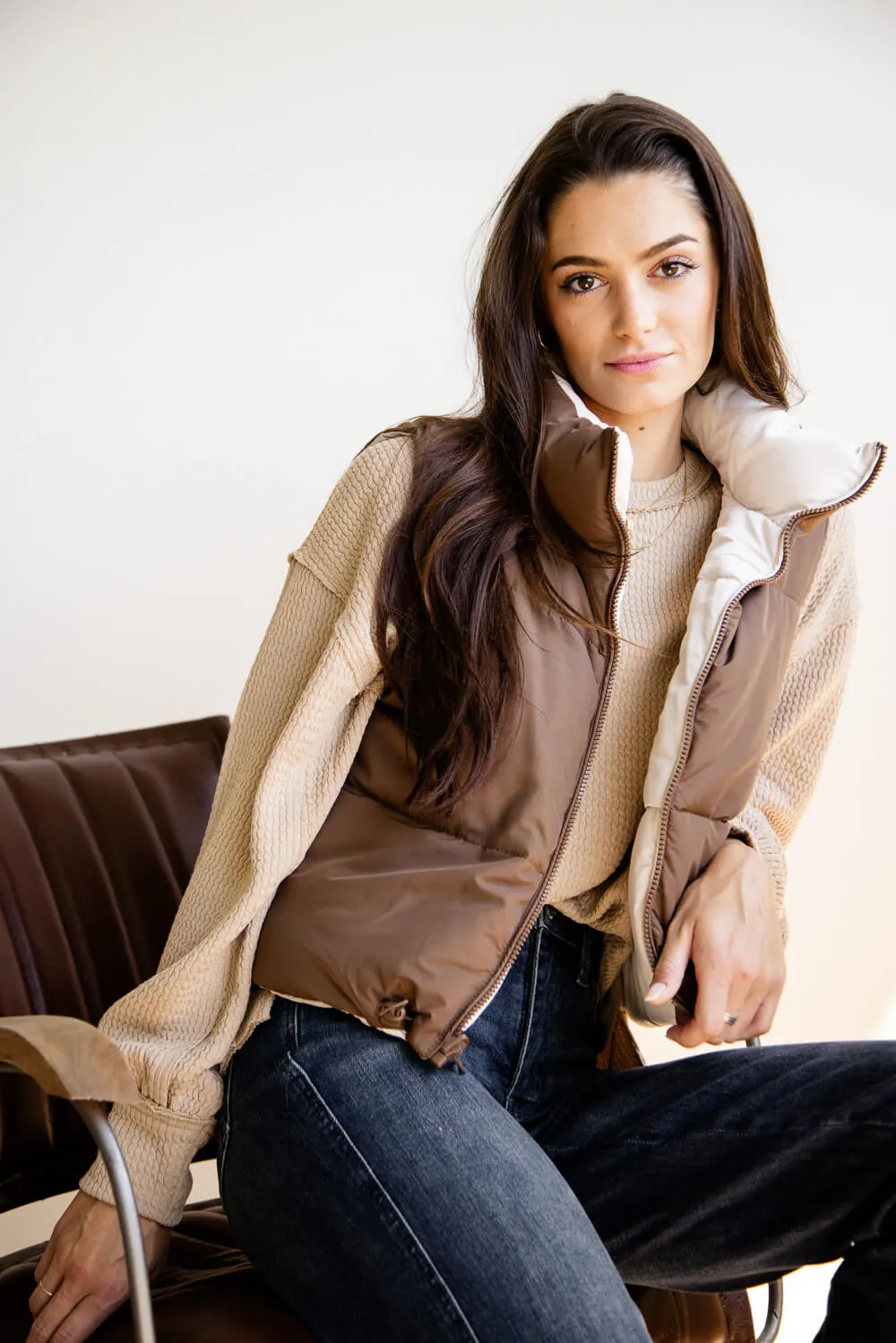 Love Tree Cropped Reversible Puffer Vest for Women in Cocoa/Brown | 5070VY-COCOA sold by Glik’s