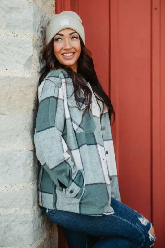 Plaid Shacket for Women in Cream/Sage | OT31817-CREAMSAGE sold by Glik’s