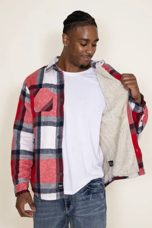 Brooklyn Cloth Sherpa Lined Flannel Shacket for Men in Red | BKME262F-RWT sold by Glik’s