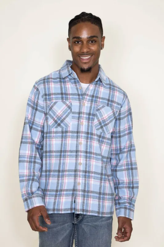 Brooklyn Cloth Heavy Flannel Shacket for Men in Blue | BKMD723F-BLP sold by Glik’s