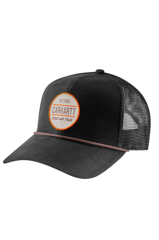 Carhartt Canvas Mesh Back Patch Hat in Black | 105215-N04 sold by Glik’s