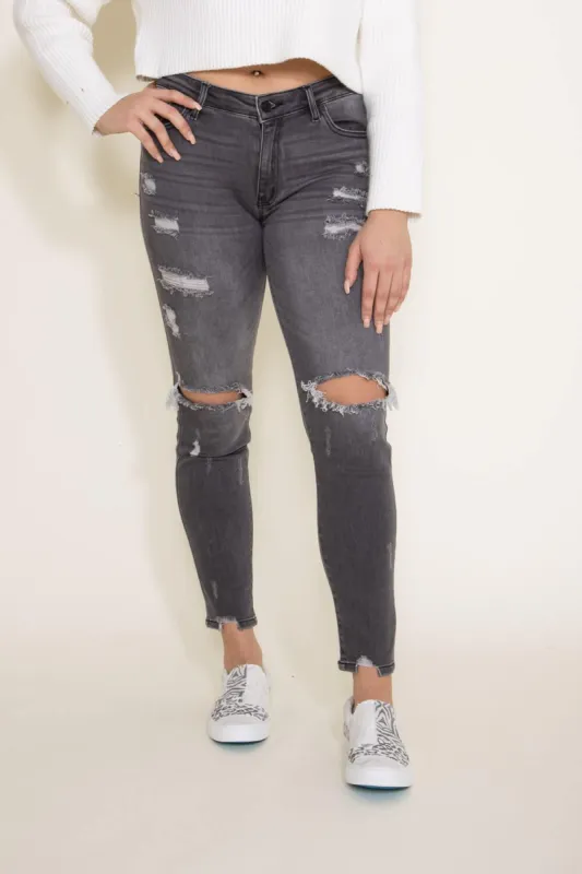 KanCan Mid Rise Distressed Super Skinny Jeans for Women in Light Grey | KC5055LG sold by Glik’s