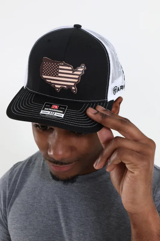 Ariat Leather USA Patch Hat for Men in Black | A300008801-BLACK sold by Glik’s
