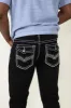 True Luck Wolf Bootcut Jeans for Men in Black | TL22031410-BLACK sold by Glik’s