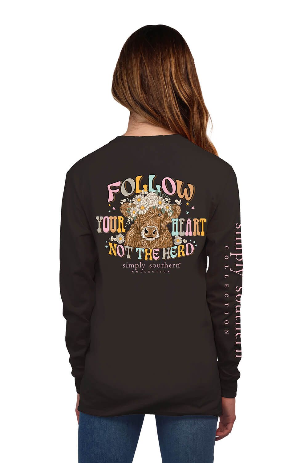 Simply Southern Long Sleeve Follow Your Heart T-Shirt for Women in Black | LS-HERD-BLACK sold by Glik’s