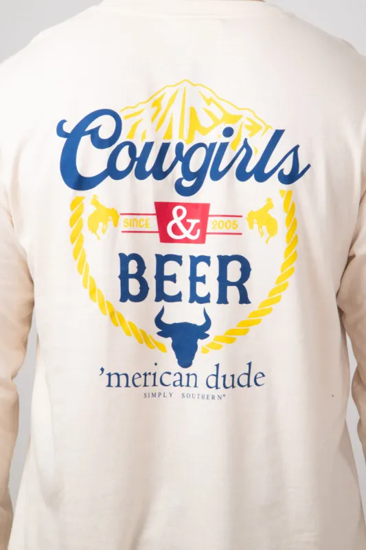 Simply Southern Long Sleeve Cowgirls & Beer T-Shirt for Men in Beige | MN-LS-COWGIRLS-WHISPER sold by Glik’s