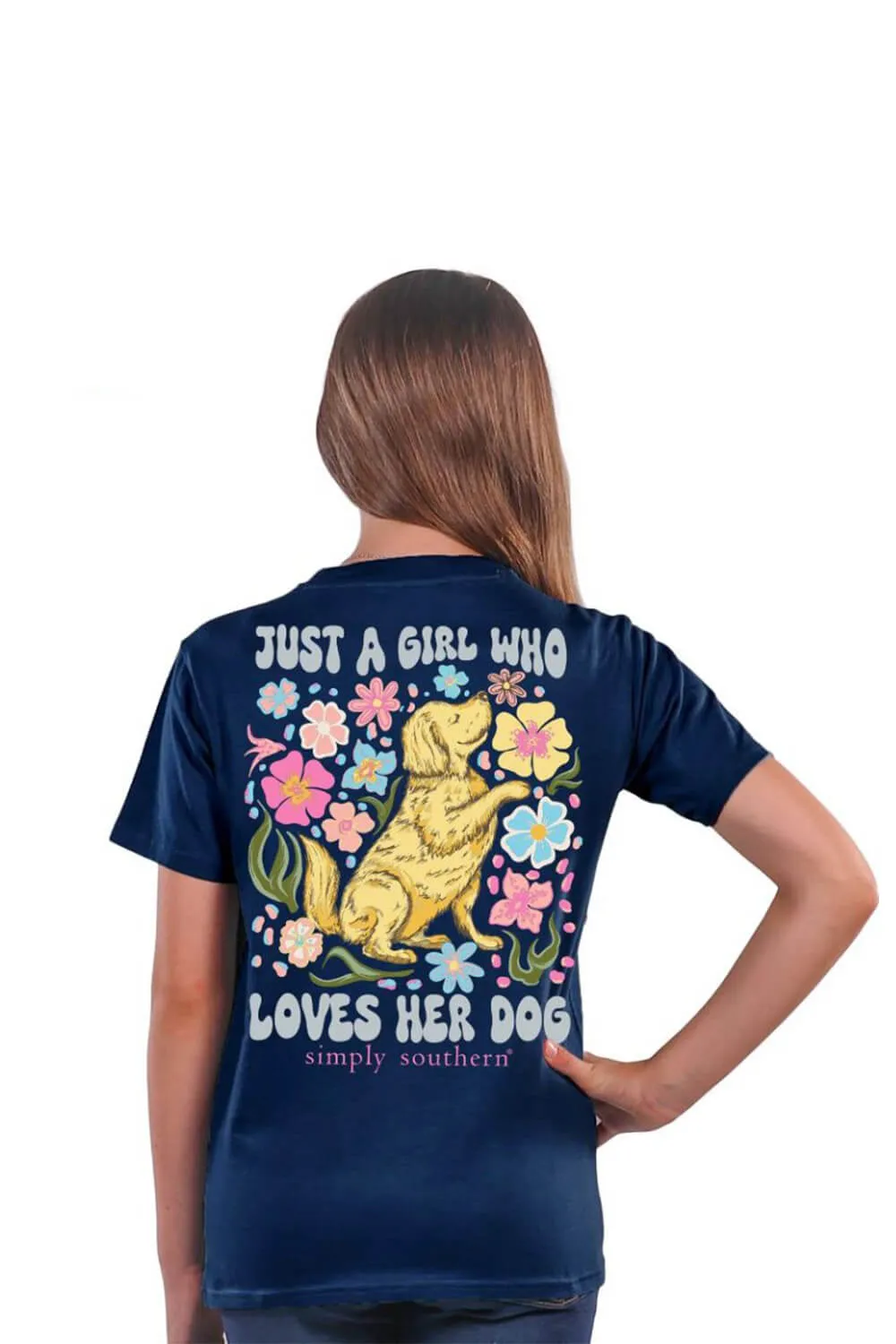 Simply Southern Youth Loves Her Dog T-Shirt for Girls in Navy | YTH-SS-LOVEDOG-NAVY sold by Glik’s