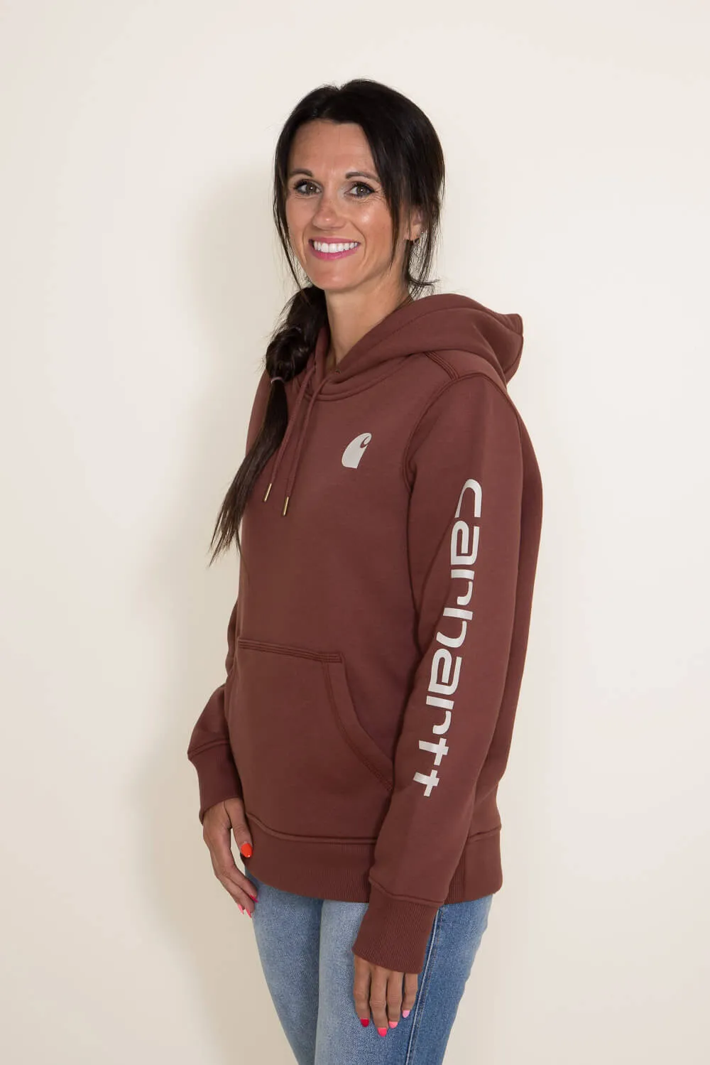 Carhartt Logo Sleeve Midweight Hoodie for Women in Red | 102791-B53 sold by Glik’s product image thumbnail 3