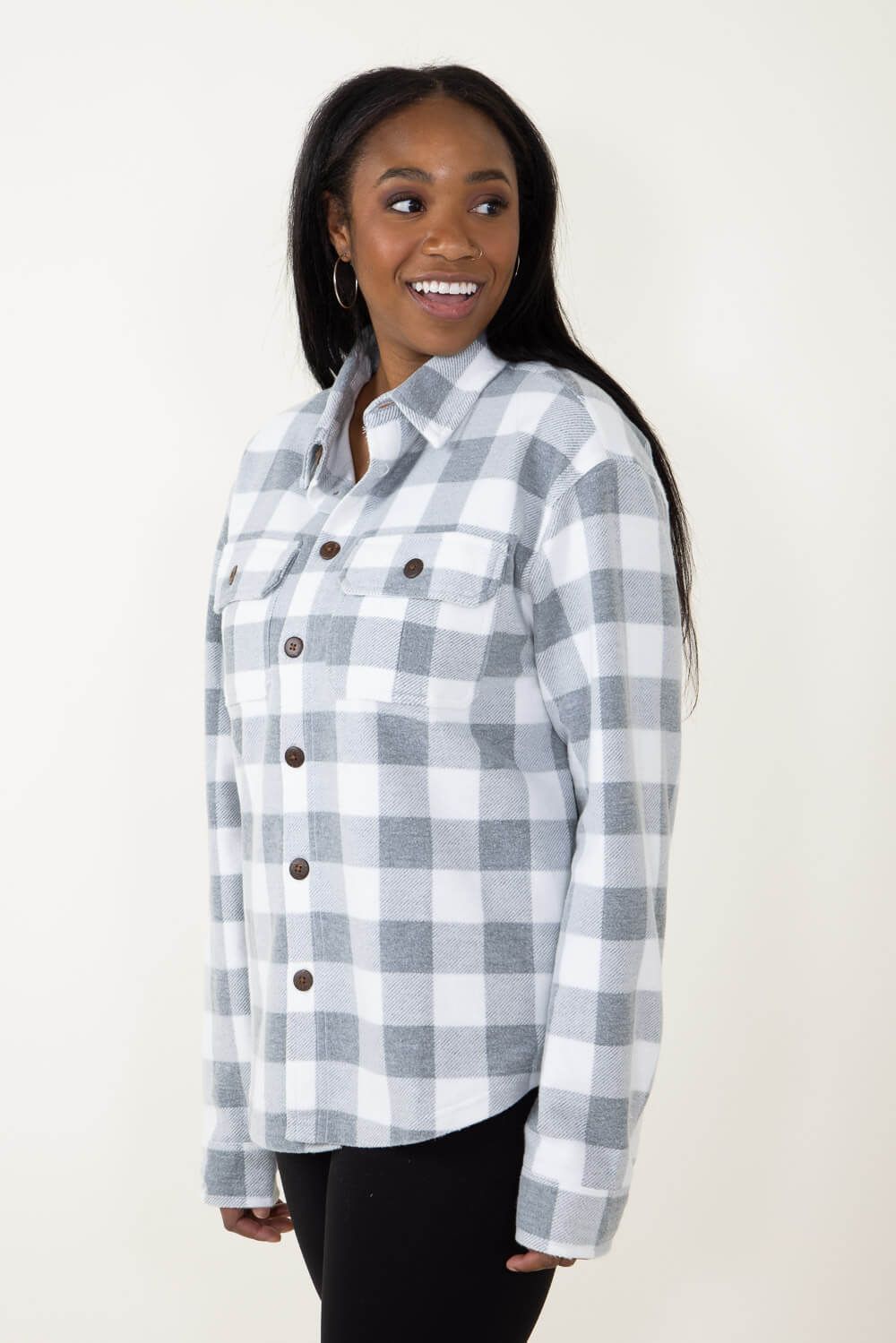 Simply Southern High Low Hem Shacket for Women in Plaid Grey | PP-0223-SIMPLY-SHKT-PLDGRY sold by Glik’s product image thumbnail 3