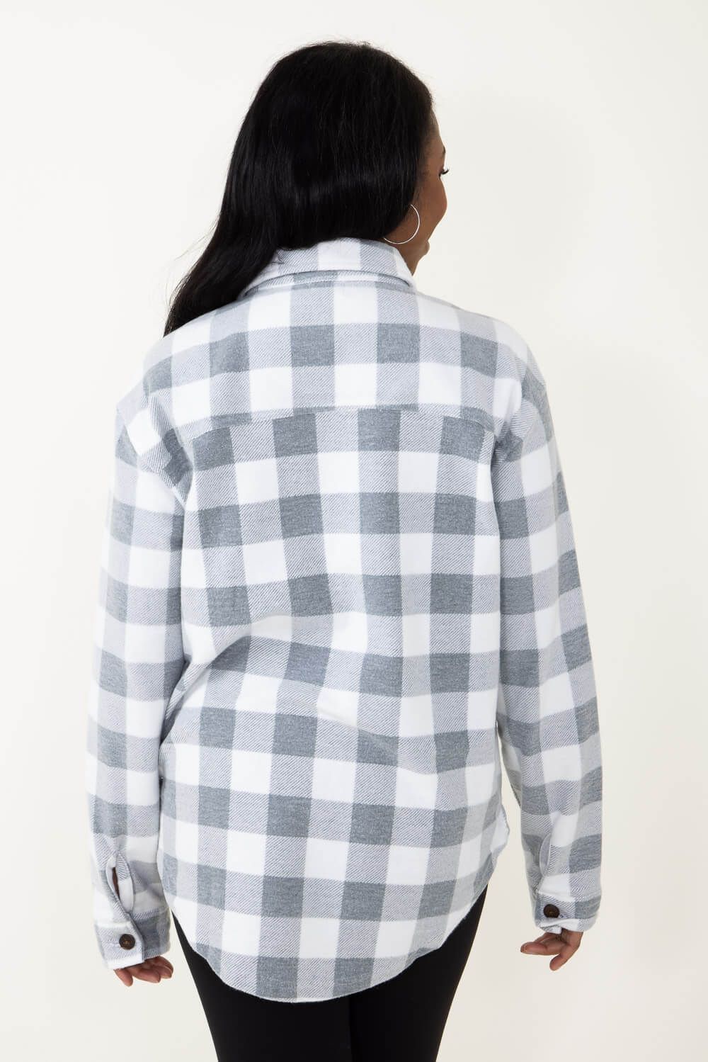 Simply Southern High Low Hem Shacket for Women in Plaid Grey | PP-0223-SIMPLY-SHKT-PLDGRY sold by Glik’s product image thumbnail 2
