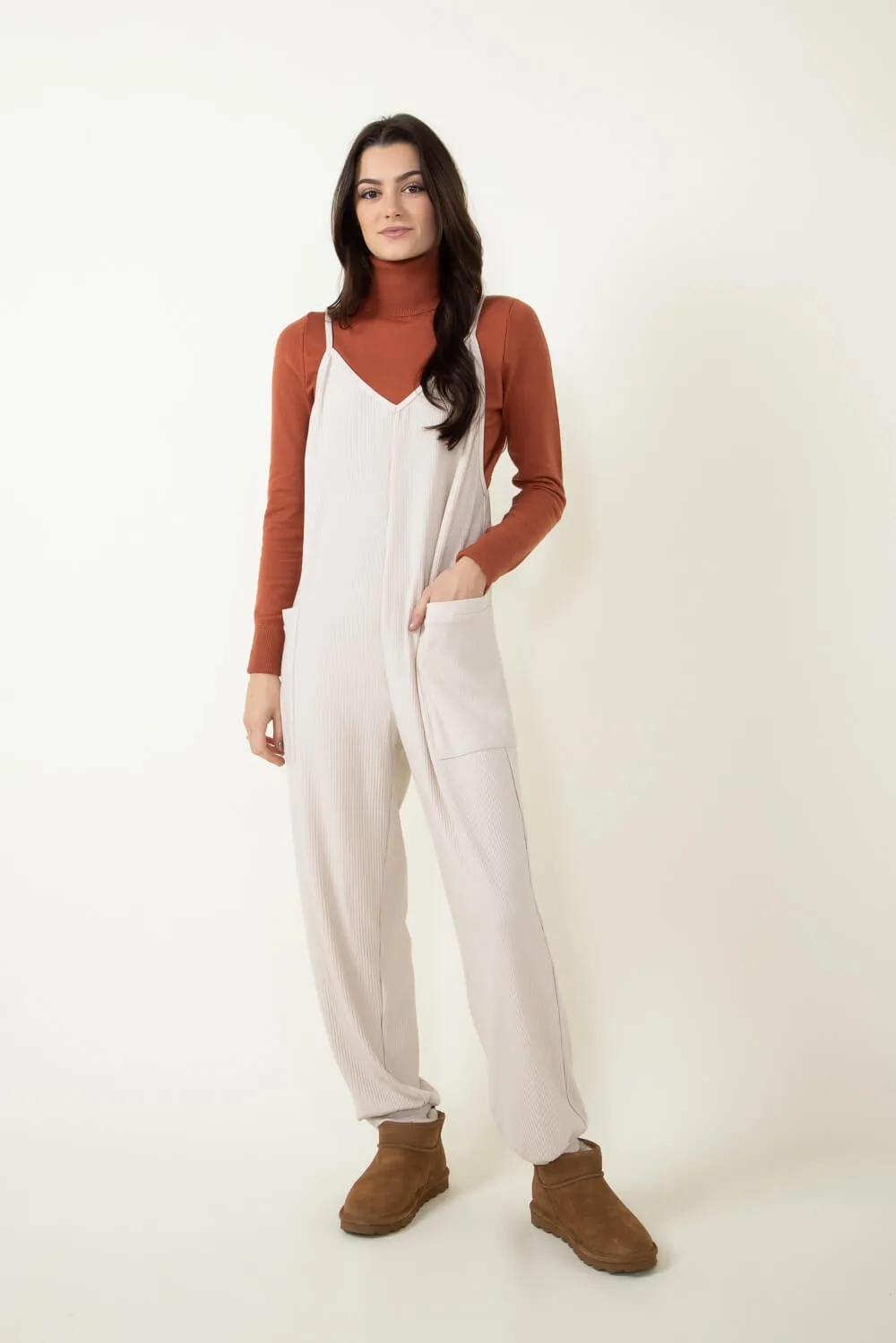 Illa Illa Ribbed Knit Onesie Jumpsuit for Women in Ivory | P1738-SEASHELL sold by Glik’s product image thumbnail 2