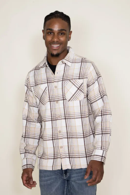 Brooklyn Cloth Heavy Flannel Shacket for Men in Cream | BKMD723F-CRM sold by Glik’s