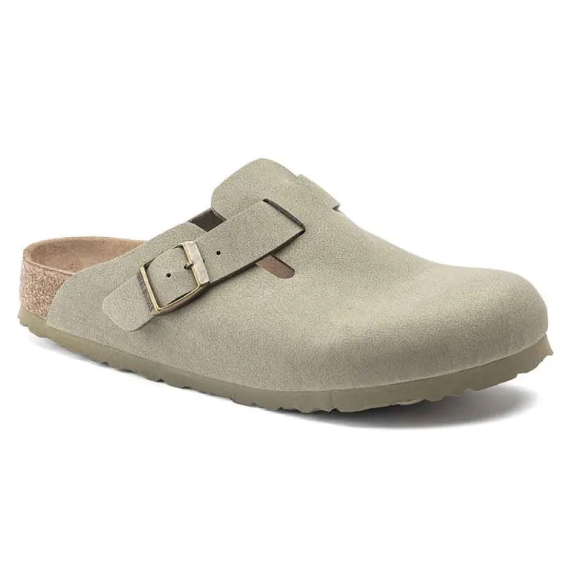 Birkenstock Boston Vegan Birkibuc Clogs for Women in Khaki | 1020541 sold by Glik’s