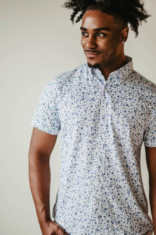Denim & Flower Dressy Tech Shirt for Men in Blue Floral | CTS-266A-WHITEBLUEFLORAL sold by Glik’s