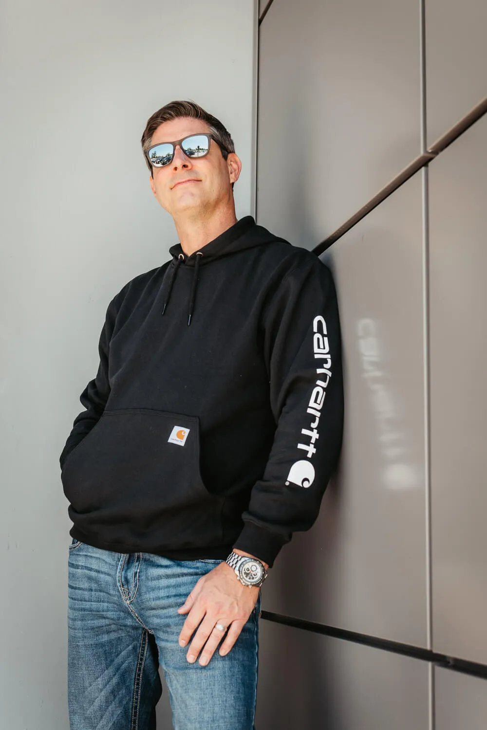 Carhartt Logo Sleeve Graphic Hoodie for Men in Black | K288-BLK BLACK sold by Glik’s