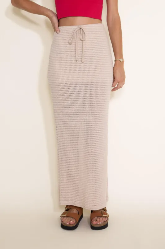 Knit Drawstring Maxi Skirt for Women in Taupe | BK225431-1-TAUPE sold by Glik’s