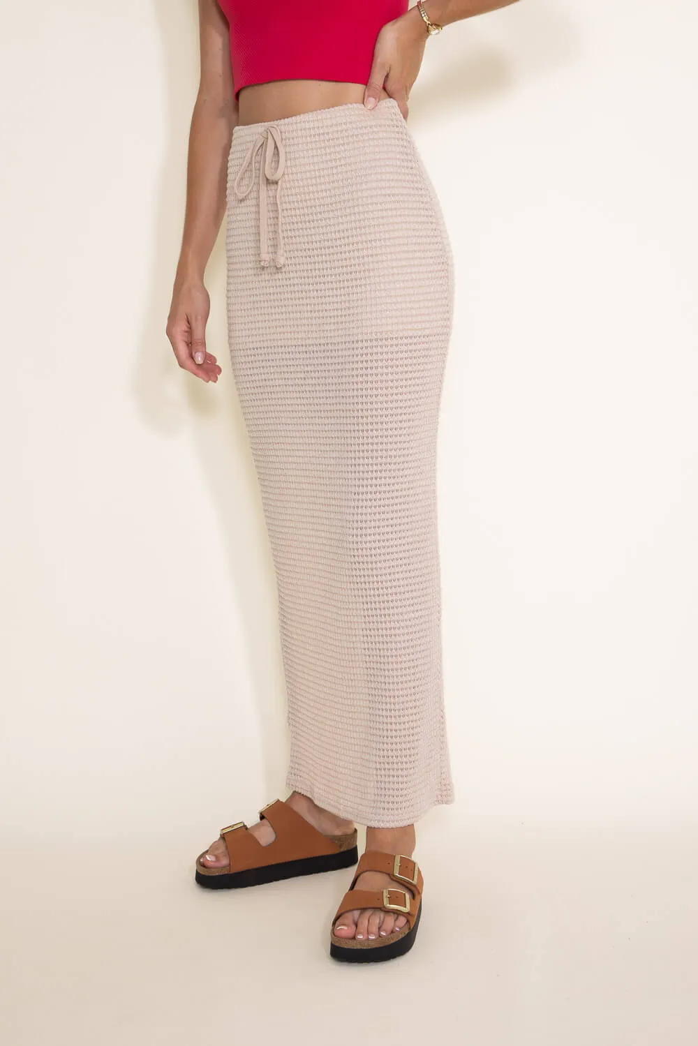 Knit Drawstring Maxi Skirt for Women in Taupe | BK225431-1-TAUPE sold by Glik’s product image thumbnail 5