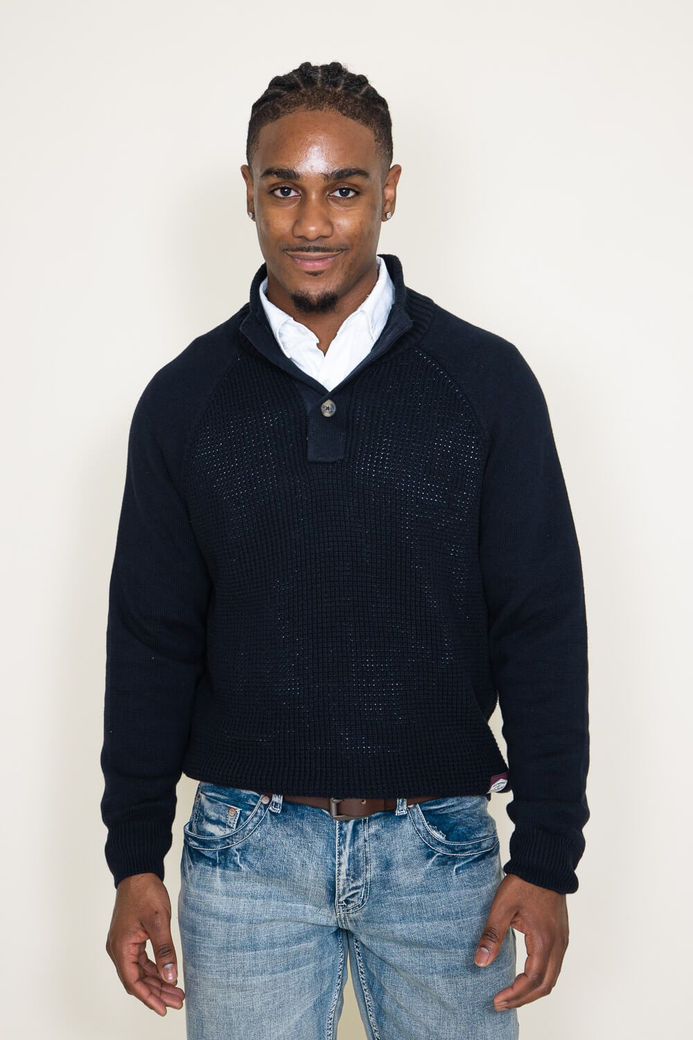 Weatherproof Vintage Textured Button Up Mock Neck Sweater for Men in Navy | F2340279GK-NAVY sold by Glik’s product image thumbnail 4