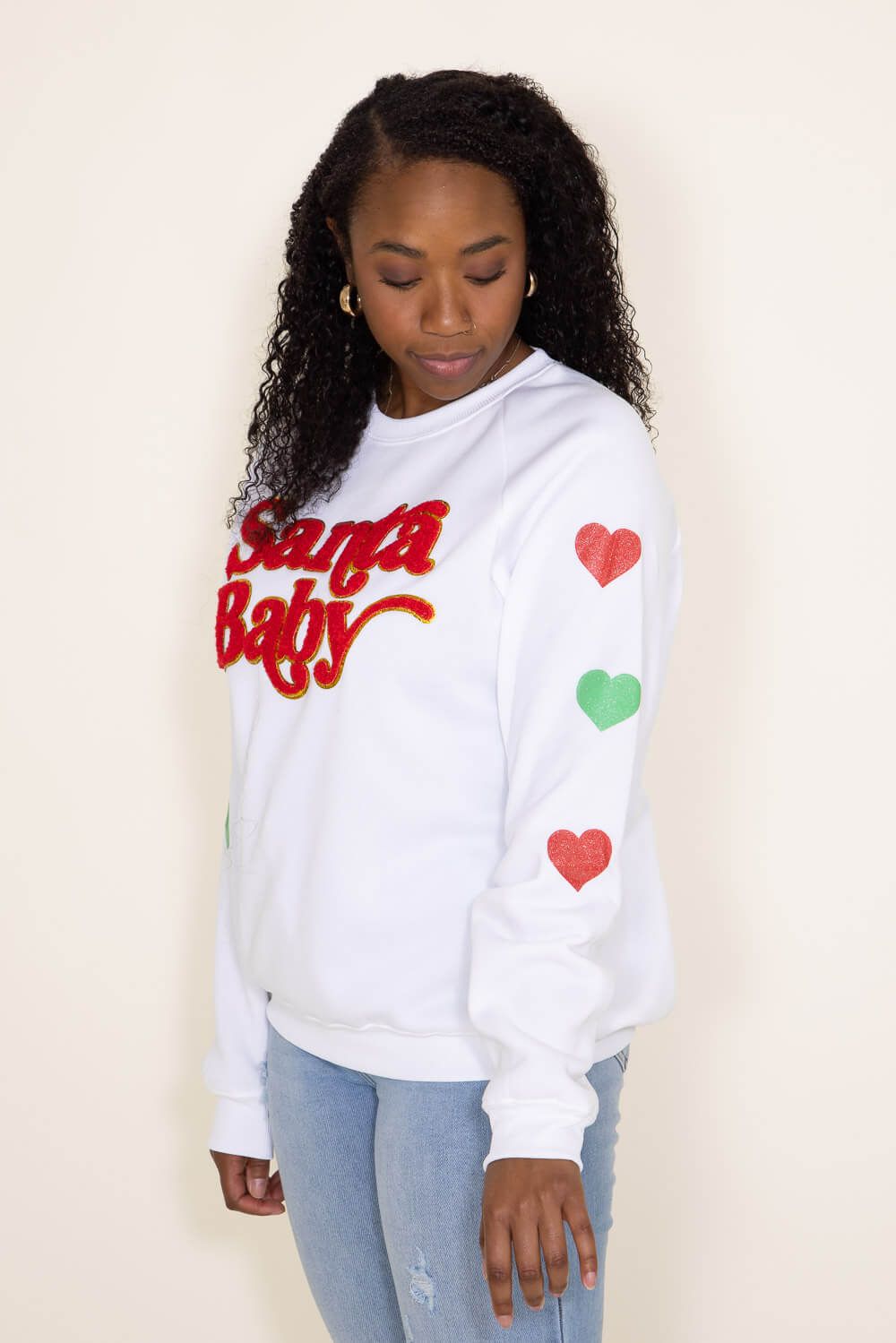 Simply Southern Sparkle Santa Baby Sweatshirt for Women in White | PP-0223-SPARKLE-CREW-SANTA sold by Glik’s product image thumbnail 4