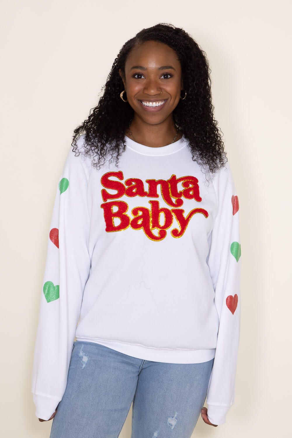 Simply Southern Sparkle Santa Baby Sweatshirt for Women in White | PP-0223-SPARKLE-CREW-SANTA sold by Glik’s product image thumbnail 2