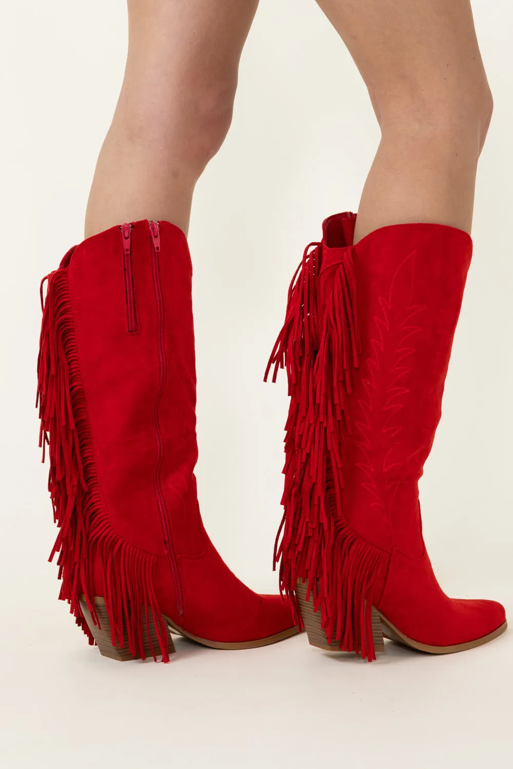 Pierre Dumas Dusty Western Fringe Midi Boots for Women in Red | 89263-433 RED sold by Glik’s product image thumbnail 2