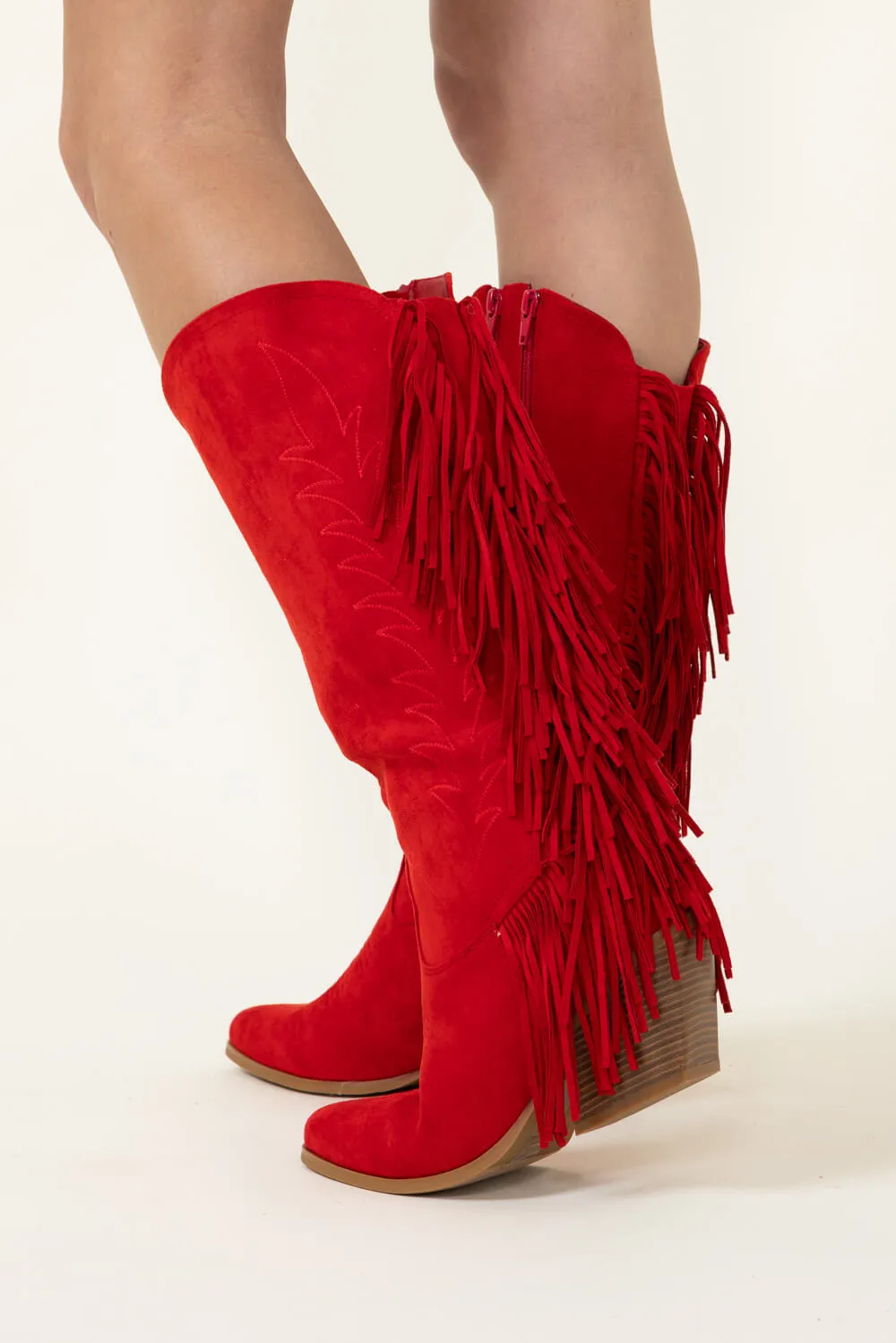 Pierre Dumas Dusty Western Fringe Midi Boots for Women in Red | 89263-433 RED sold by Glik’s product image thumbnail 5