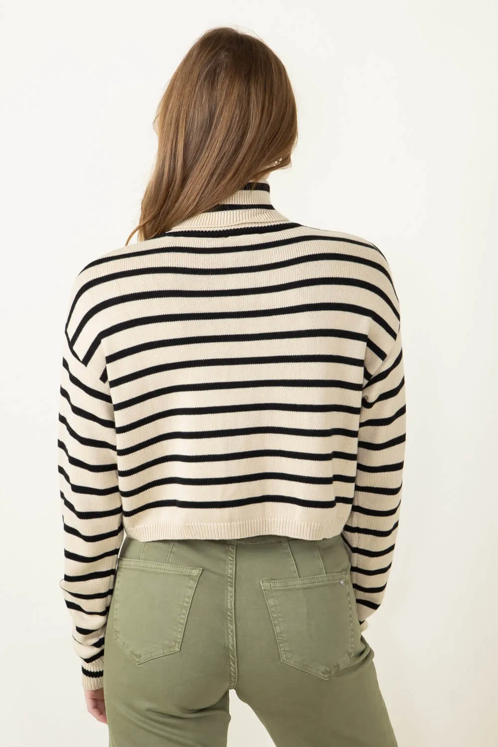 Stripe Turtleneck Sweater for Women in Beige/Black | MT1583-BEIGEBLACK sold by Glik’s product image thumbnail 2