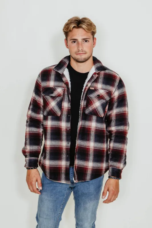 Matix Sherpa Lined Flannel Shacket for Men in Wine | MTJ05207F3 sold by Glik’s