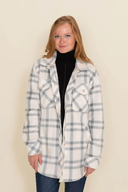 Thread & Supply Tullis Fleece Plaid Shacket for Women in Grey-Ivory | J7711PFKTS-GREY IVORY sold by Glik’s