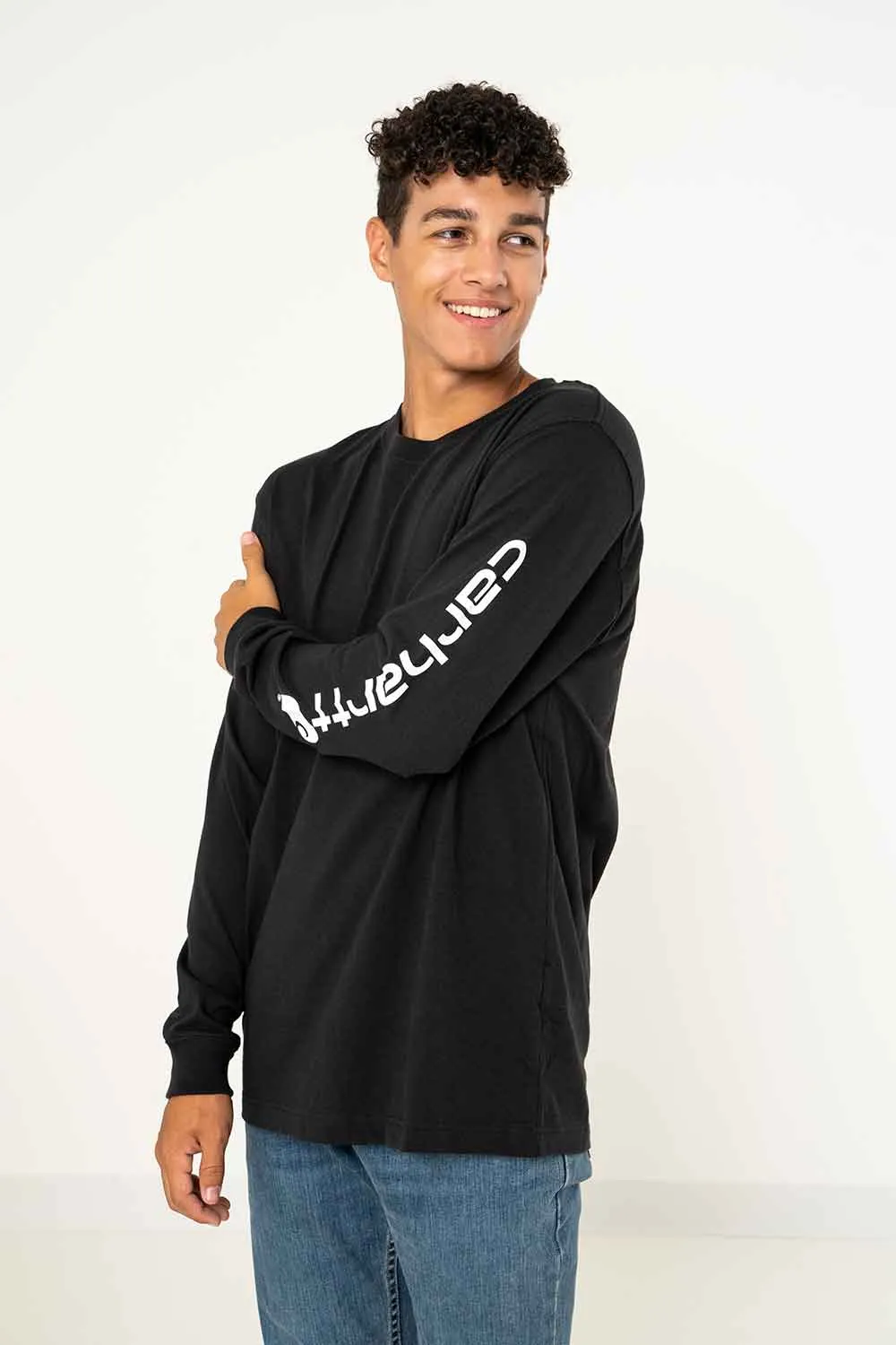 Carhartt Long Sleeve Logo Sleeve Graphic T-Shirt for Men in Black | K231-BLK BLACK sold by Glik’s