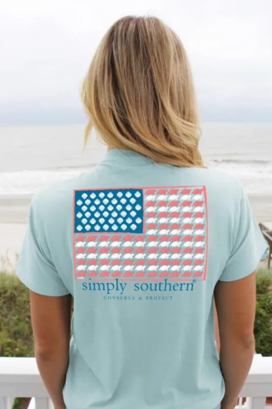 Simply Southern Turtle Flag Tracking T-Shirt for Women in Blue | TRACK-SS-FLAG-ICE sold by Glik’s