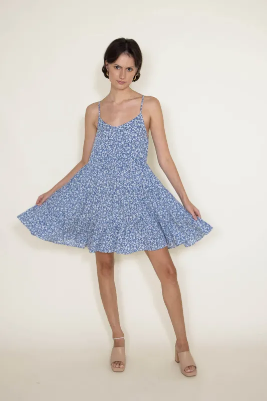 Floral Tiered Short Dress for Women in Blue | YD1376CG-BLU sold by Glik’s