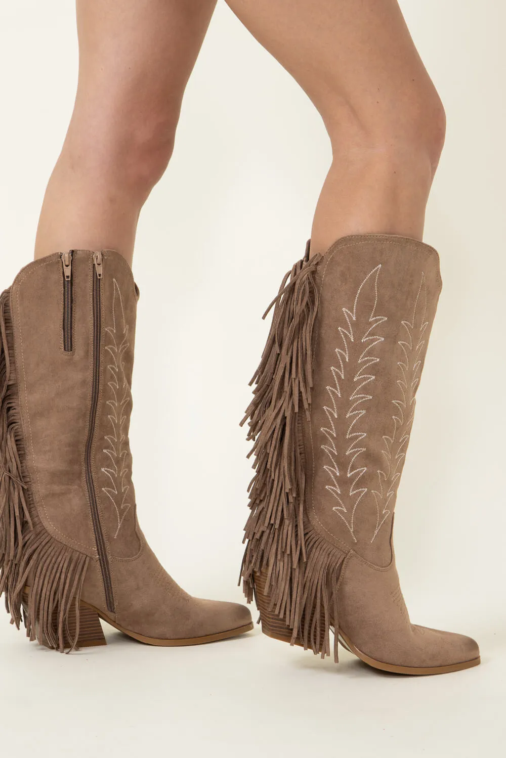 Pierre Dumas Dusty Western Fringe Midi Boots for Women in Taupe | 89263-434 TAUPE sold by Glik’s product image thumbnail 4