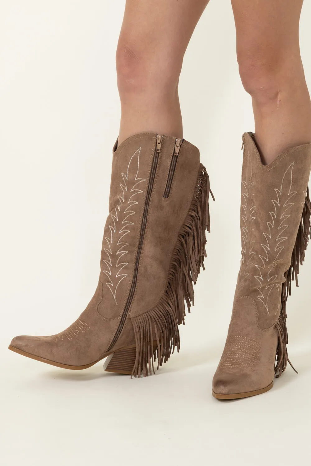 Pierre Dumas Dusty Western Fringe Midi Boots for Women in Taupe | 89263-434 TAUPE sold by Glik’s product image thumbnail 2