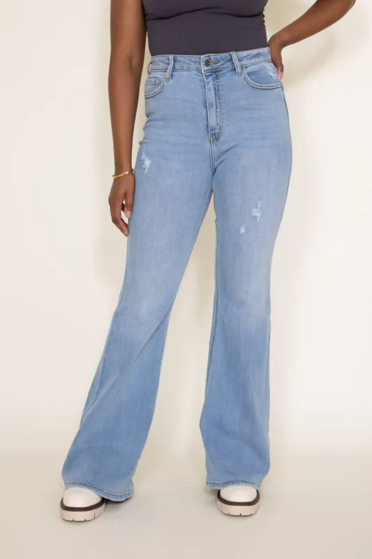 Cello High Super High Rise Light Wash Flare Jeans for Women | WV37305LT sold by Glik’s