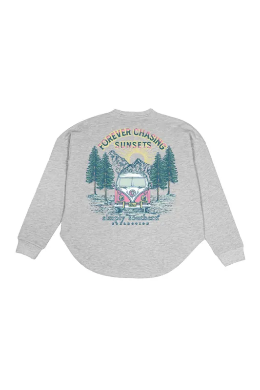 Simply Southern Plus Size Forever Chasing Sunsets Boxy Crewneck Pullover for Women in Grey | EXT-BOXY-PULL-FOREVER-STONE sold by Glik’s
