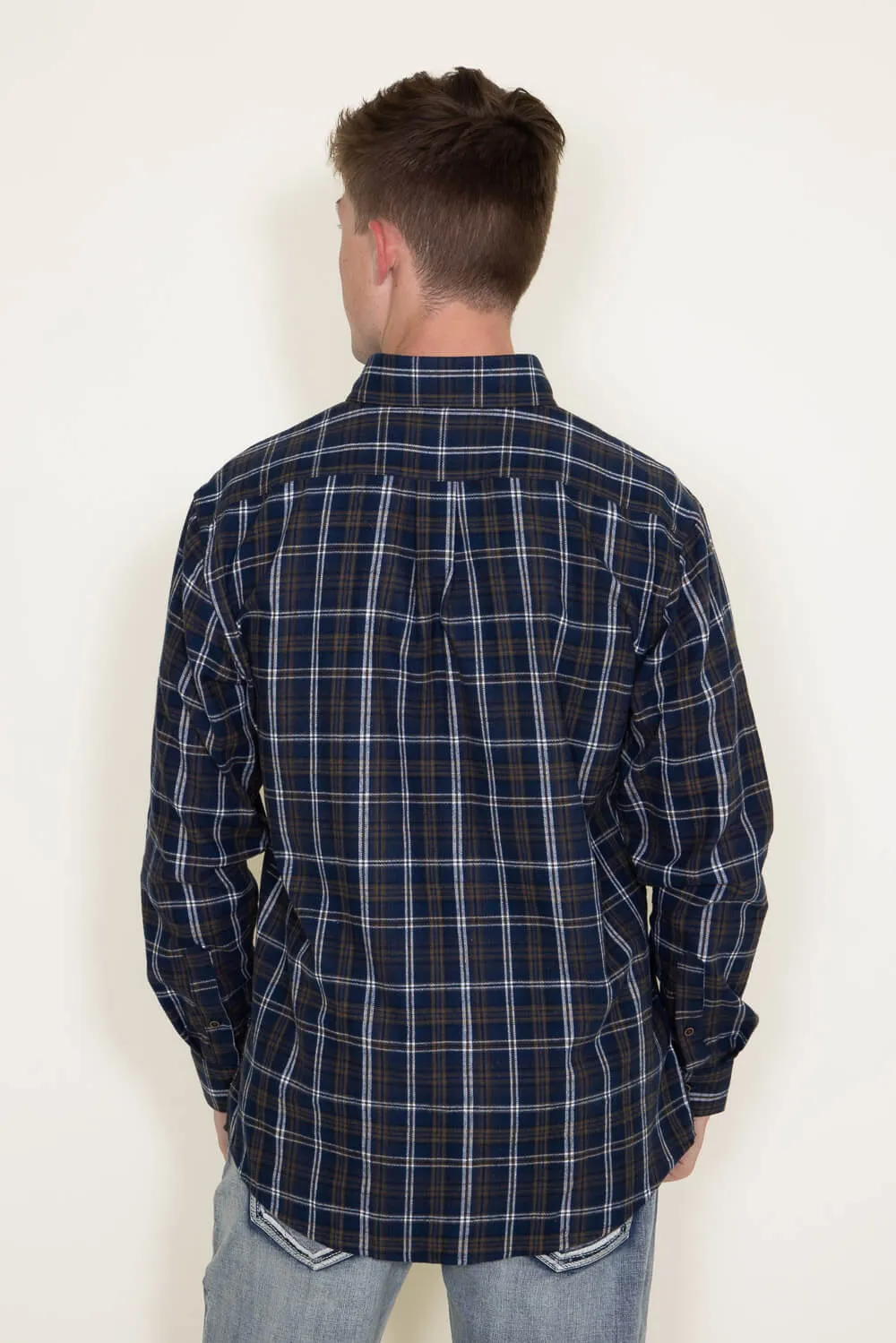 Plaid Flannel Shirt for Men in Blue/Brown | FW1952-PLAIDTAUPE sold by Glik’s product image thumbnail 2